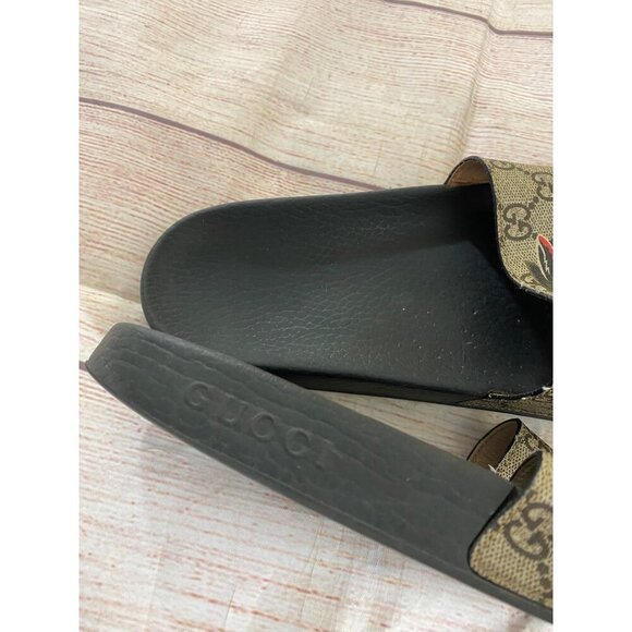 Gucci Men's Authentic Wolf GG Logo Print Brown Black Sandals Slides - 9 - Picture 6 of 16